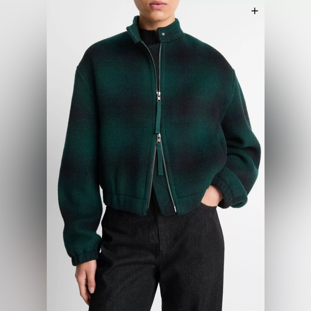 Vince Shadow Plaid Italian Wool-Blend Bomber Jacket